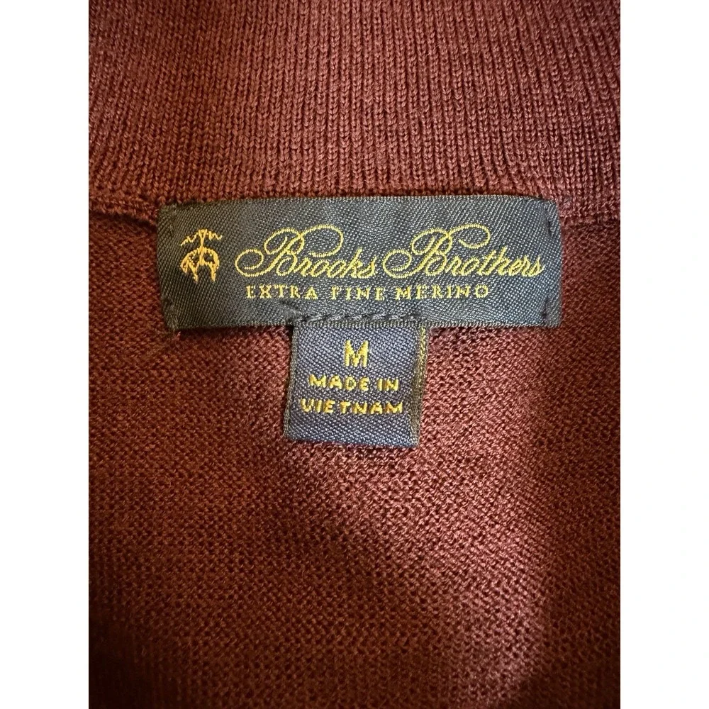 Brooks Brothers Sweater Men's Medium Extra Fine Merino Wool Quarter Zip Burgundy
